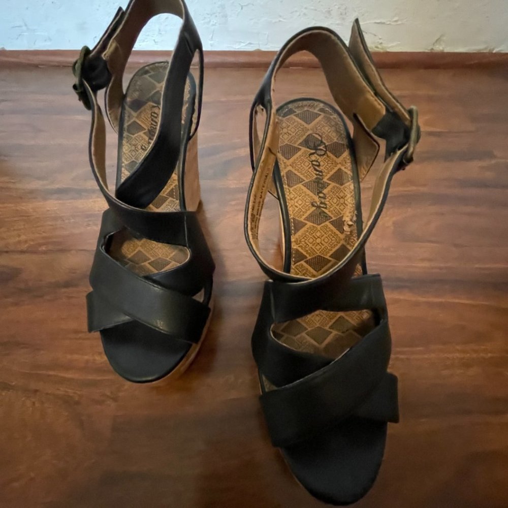 Black Rampage "Cork" Wedges | Size:8